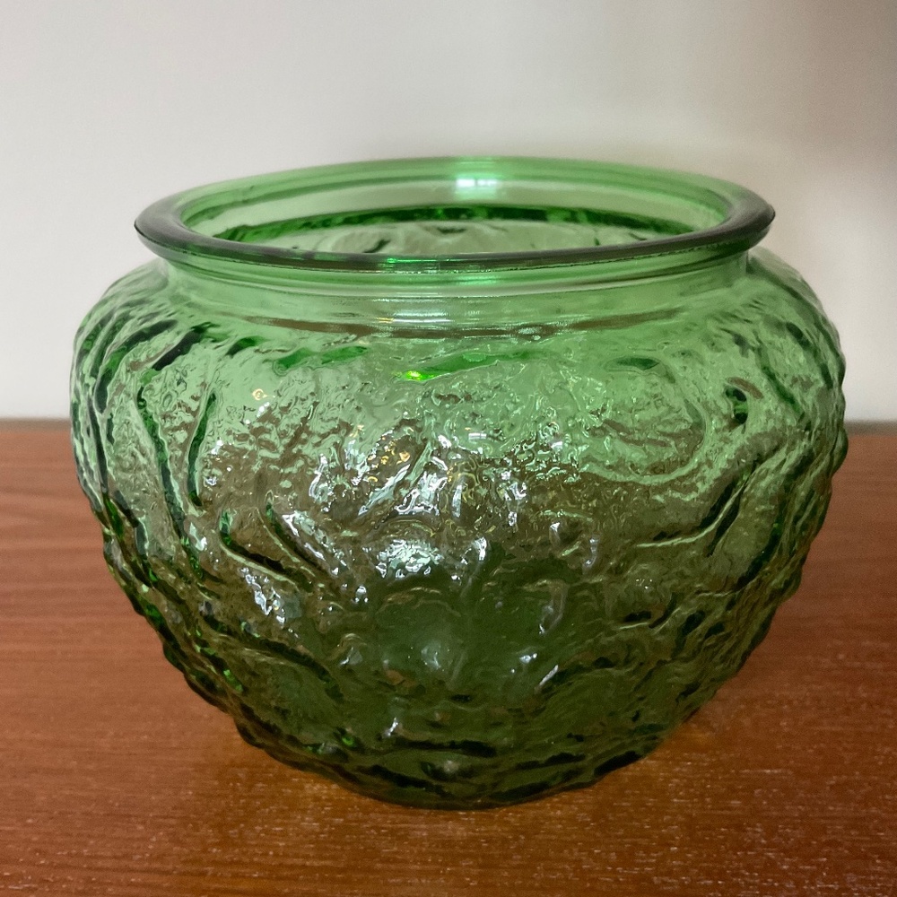 Vintage E.O. Brody Company Green Crinkle Glass Flower Vase or Bowl